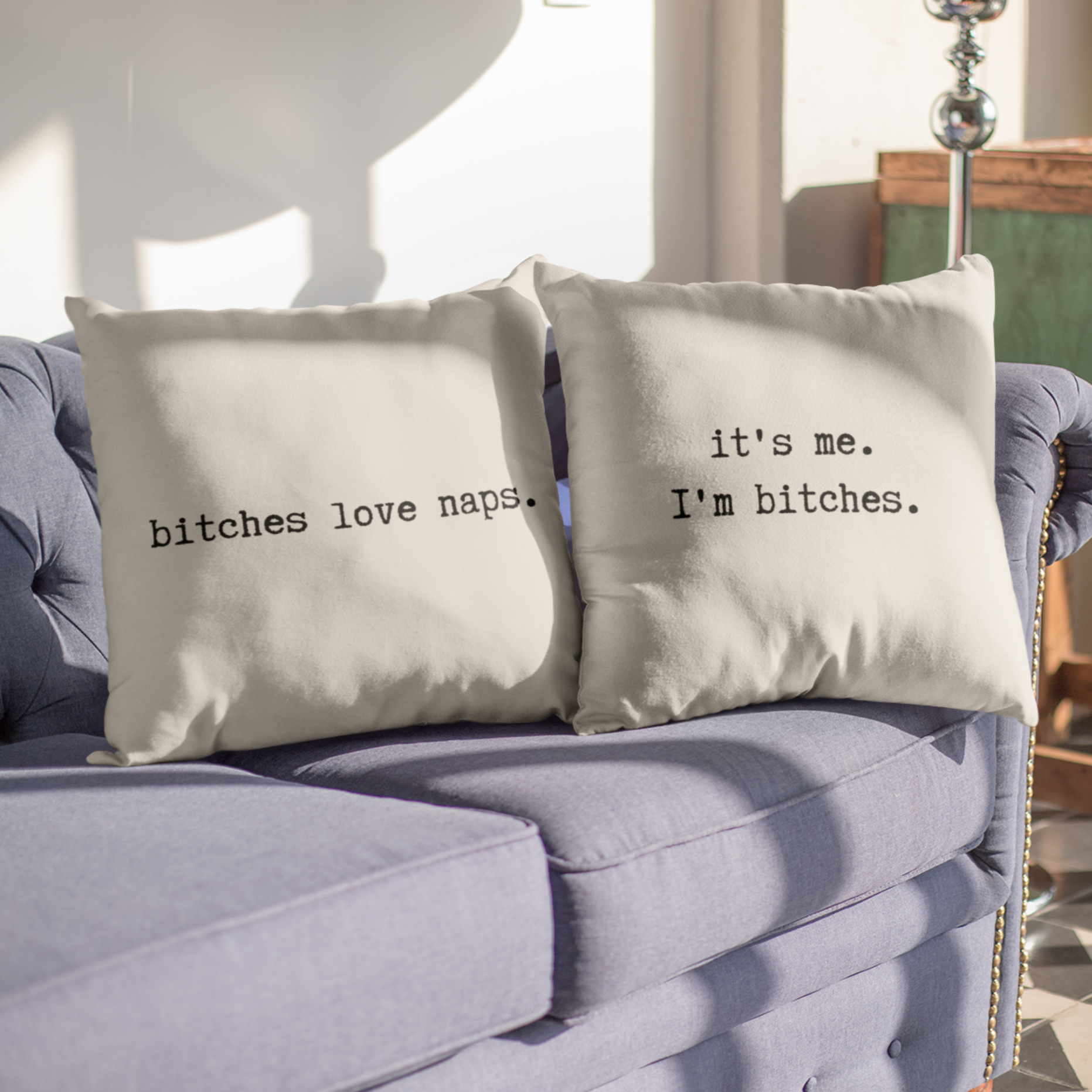 bitches love naps - throw pillow covers